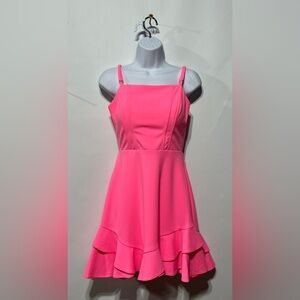 Dear‎ Moon Corset Bodice Bow Back Ruffle Hem Dress Vibrant Pink Size 9 NWT